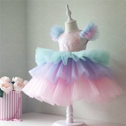 Girl's Dresses Girls Formal Princess Dress Kids Lace Tulle Rainbow Elegant Evening Party Cake Tutu Prom Gown Children Wedding Communion Costume 230408