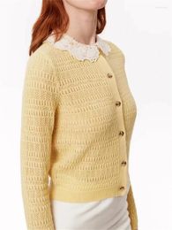 Women's Knits Detachable Hollow Out Peper Pan Collar Cardigan Yellow Knitwear Sweater Or Lace Trim Sling Strap Knit Tank 2023