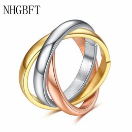 Wedding Rings Women's Three Ring In One Set Stainless Steel Engagement Stackable