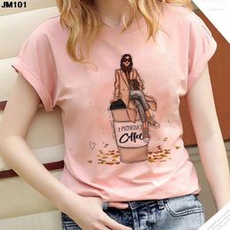 Camisetas para mujer Casual Mujer Moda Café Chica Imprimir Camiseta Verano Mujer Top Camisa de manga corta Harajuku Gótico Ropa femenina Rosa
