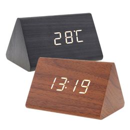 Clocks Accessories Other & Digital Clock LED Wooden Triangle Alarm Table Sound Control Electronic Desktop USB/ Powered Home Decor