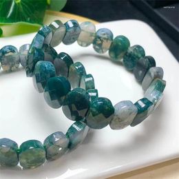 Link Bracelets Natural Moss Agate Faceted Bangle Crystal Healing Stone Stretch Polychrome Gemstone For Women Birthday Present 1pcs 10x14mm