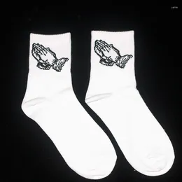 Men's Socks White Fashion Skate Cotton Crew Gesture Pattern For Men Women Hip Hop Funny Novelty Black Gifts