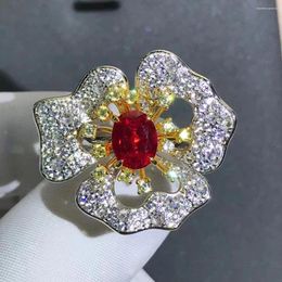 Cluster Rings Oval Cut Cultured Ruby Ring S925 Sterling Silver Inlaid 2 Karat VVS Level D Colour 3ex High Carbon Drill For Women