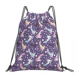 Backpack Kawaii Axolotl Pattern Lilac Backpacks Portable Drawstring Bags Bundle Pocket Storage Bag Book For Man Woman