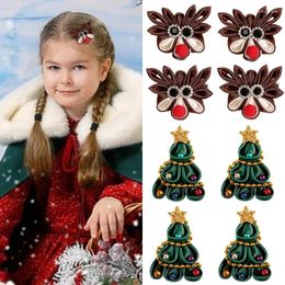 Hair Accessories Oaoleer 2Pcs Christmas Elk Tree Hairpin With Rhinestone For Baby Girl Animals Hairclip Hairgrips Kids