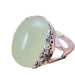 Кластерные кольца Джейд Ангел Ретро Дизайн Женщины Тайский 925 Серебряное серебро натуральное халцедониевое кольцо кольца кольца матери подарки подарки день рождения