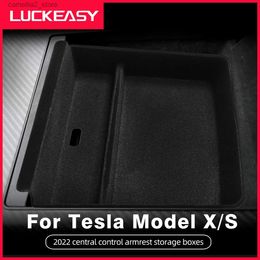 Car Organiser For Tesla Model X Model S 2023 Car Central Control Armrest Storage Box ABS Organiser Auto Interior Accessories Stowing Tidying Q231109