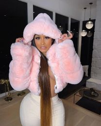 Women's Fur Faux Fur High Quality Women Furry Cropped Faux Fur Coats Women Hooded Jackets Fluffy Top Coat Winter Fur Jacket Femme 231108