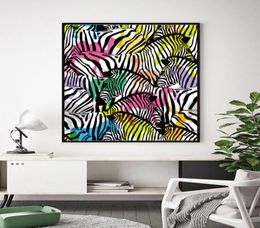 Colorful Zebra Paintings Wall Art Posters and Prints For Living Room Modern Animal Cuadros Decoration Big Size Canvas Art9111325