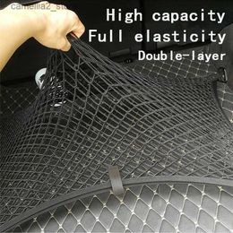 Car Organiser For Q7 Q8 Q5L double-layer car trunk luggage big net hook Elastic Storage Nylon Organiser Mesh Universal for Touareg Benz etc Q231109