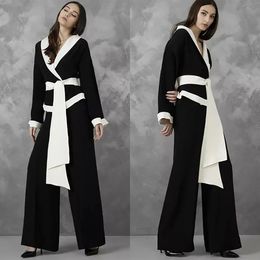 Fashion Show Black White Women Suits Loose Blazer Top Sets Ladies Party Prom 2 Pieces Custom Made Outfits