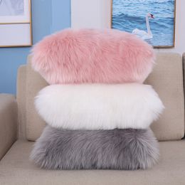 Pillow Merry Christmas Long Plush Pillow Solid Colour Pillow Imitation Wool Pillow Sofa Bedside Cushion