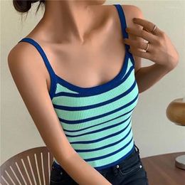 Women's Tanks Women Tops Striped Small Camisole Tank Female Integrated Chest Pad Girl Underwear Y2k Crop Suspenders With Bra