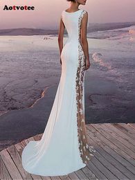 Sheer Maxi for Women New Fashion Sleeveless Tank White Dress Chic Elegant Trumpet Mermaid Evening Dresses