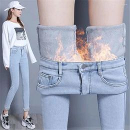 Women's Jeans Winter Thicken Fleece High-Waist Warm Skinny Women Stretch Button Denim Pencil Pants Mom Casual Velvet Streetwear