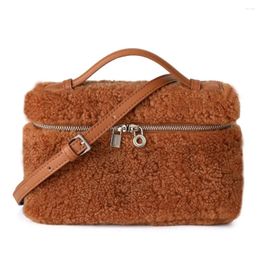Designer Real Lamb Wool Shoulder Bag Plush Handbag For Women Autumn Winter Crossbody Casual Square Mobile Phone