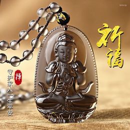 Pendant Necklaces Natural Obsidian Carved Buddha Lucky Amulet Smoky Quartz Necklace Smoke Crystal Women Men Jewellery Healing Reiki Gift