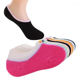 Women Socks 5pairs Boat Cute Candy Colour Girls Sock Slippers Meias Sokken Ladies Invisible Silicone Non-slip Summer Bamboo