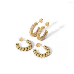 Hoop Earrings Selling 18K PVD Gold Plated Luxury CZ Zircon Crystal Chunky Twisted For Women Stainless Steel Jewelry