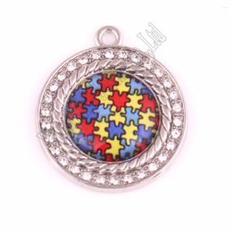 Pendant Necklaces Arrival Autism Awareness Necklace Pendants With Holes Crystal Puzzle Piece Jigsaw Hope Round Charm DIY Jewellery