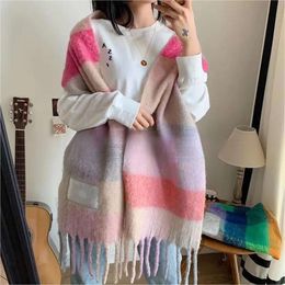 Winter Sacrf Designer Cashmere as knit infinity Mens Women Studio Shawl Rainbow Colour Chequered Tassel Scarves Warm Comfortable Fashion Sale Shawl, Wrap Pashmina