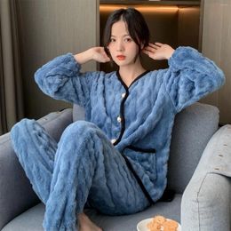 Women's Sleepwear Pajamas Female Winter Coral Velvet Thickened Cardigan Home Wear Facecloth Ladies Worn Outside The Clothing Suit