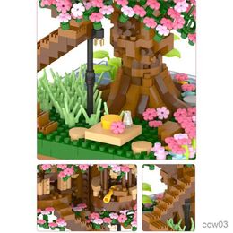 Blocks 2138pcs DIY Discoloration Cherry Blossom Flower Pink Tree House Train Building Blocks Classic Model Bricks Sets Kid R231109