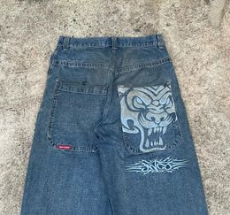 Men's Jeans JNCO Jeans Y2K Mens Womens Hip Hop Graphic Embroidered Retro Blue Baggy Jeans Denim Pants Harajuku Goth High Waist Wide Trouser 231108