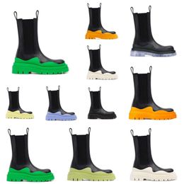 platform Botteg Two tone Tyre Chelsea BOOTS Women chunky boot lady luxe design Men Calf desiger mid tube calfskin slip on style round toe boots Black Apple Green 35 45