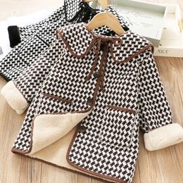 Casaco crianças menina casaco inverno moda houndstooth casaco de lã para meninas adolescentes outono jaqueta quente longo outerwear crianças à prova de vento 231108