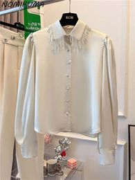 Women's Blouses Nomikuma Chic Beads Tassel Turn-down Collar Blusas Shirt Korean Long Sleeve Fashion Elegant For Women 2023