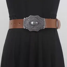 Belts Women's Runway Fashion Vintage Genuine Leather Cummerbunds Female Dress Corsets Waistband Decoration Wide Belt R2002