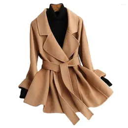 Women's Jackets Coat Fall Winter Lapel Long Sleeve Thick Warm Cardigan Lace Up Belted Slim Fit Mid Length OL Commute Style Overcoat