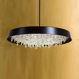 Chandeliers White Chandelier Lighting Living Room Home Decor Dining Round Hanging Lamp Crystal Lustre Bedroom Design Black LED Light Fixture