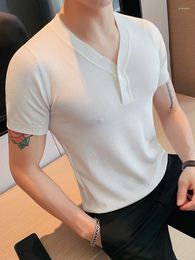 Men's T Shirts V-Neck Short Sleeve Shirt Men Leisure Slim Fit Knitting M-4XL Summer Hin Solid Color Business Ops Male