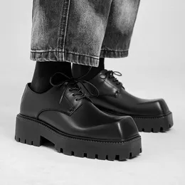 Dress Shoes Men Square Toe Derby Male Platform Oxfords Split Leather Casual Man Bussiness Formal