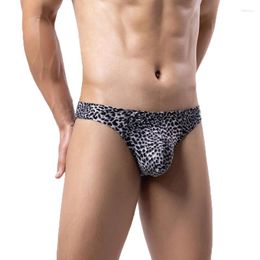 Underpants Sexy Men Underwear Leopard Printed Seamless Silk Slip Homme Briefs Jockstrap Cuecas Low Waist Bugle Pouch Panties