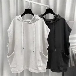 Men's Hoodies Men Sleeveless Sweatshirts Hooded Tops Loose Summer Pullover Male Casual Solid Color Sweatshirt Harajuku Style