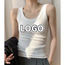 Women's Tanks Custom Logo Knit White Women Vest Tank Top Tight Ribbed Female Sexy Thick Straps Simple Casual Fitness Basic Fashion Summer