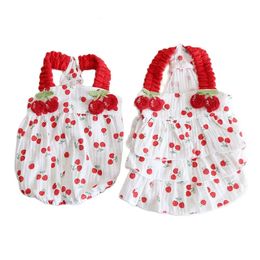 Dog Apparel New Dog Cat Dress Red Cherry Design Pet Dog Spring/Summer Clothing Set 231109