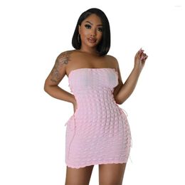 Casual Dresses Sexy Skinny Women Summer Mini Dress Strapless Lace Up Female Robe Girl's Party Club Vestidos Lady's Streetwear