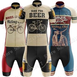 Cycling Jersey Sets Retro Beer Riding Club Vintage Cycling Jersey Set Red Blue Clothing Summer Road Bike Shirts Suit Bicycle Bib Shorts Ropa 231109