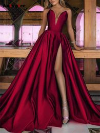 Maxi for Women New Fashion Elegant V Neck Split Summer Dress Chic Vintage Solid Strapless Evening Dresses