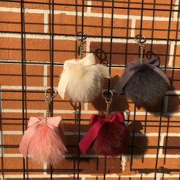 Fluffy Keychains Keyring Party Female Bag Hang Pendant Key-Chains Car Bag Real Fur Accessories