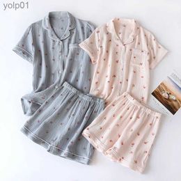 Women's Sleepwear 2023 Summer Ladies Short-sled Shorts Pyjamas Set 100% Cotton Crepe Cloth Thin Home Service Two-piece Spring And Autumn LooseL231109