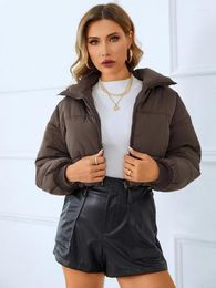 Women's Trench Coats Solid Long Sleeve Cardigan Stand Collar Elegant Coat Women Autumn Winter Vintage Casual Zip Up Short Cotton-padded