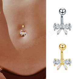 New Rose Gold Silver Color Bow-knot Belly Button Rings Women Crystal Navel Piercing Earring Belly Piercing Sexy Body Jewelry