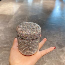 Toothpick Holders Sparkling Crystal Diamond Holder Cotton Swab Box with Lid 304 Stainless Steel Bling Makeup Organizer Boxes 231108