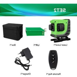 FreeShipping 3D 12 Lines Green Laser Level Wireless Remote Self-Leveling 360 Horizontal & Vertical Cross Line With Battery & Wall Brack Mdsp